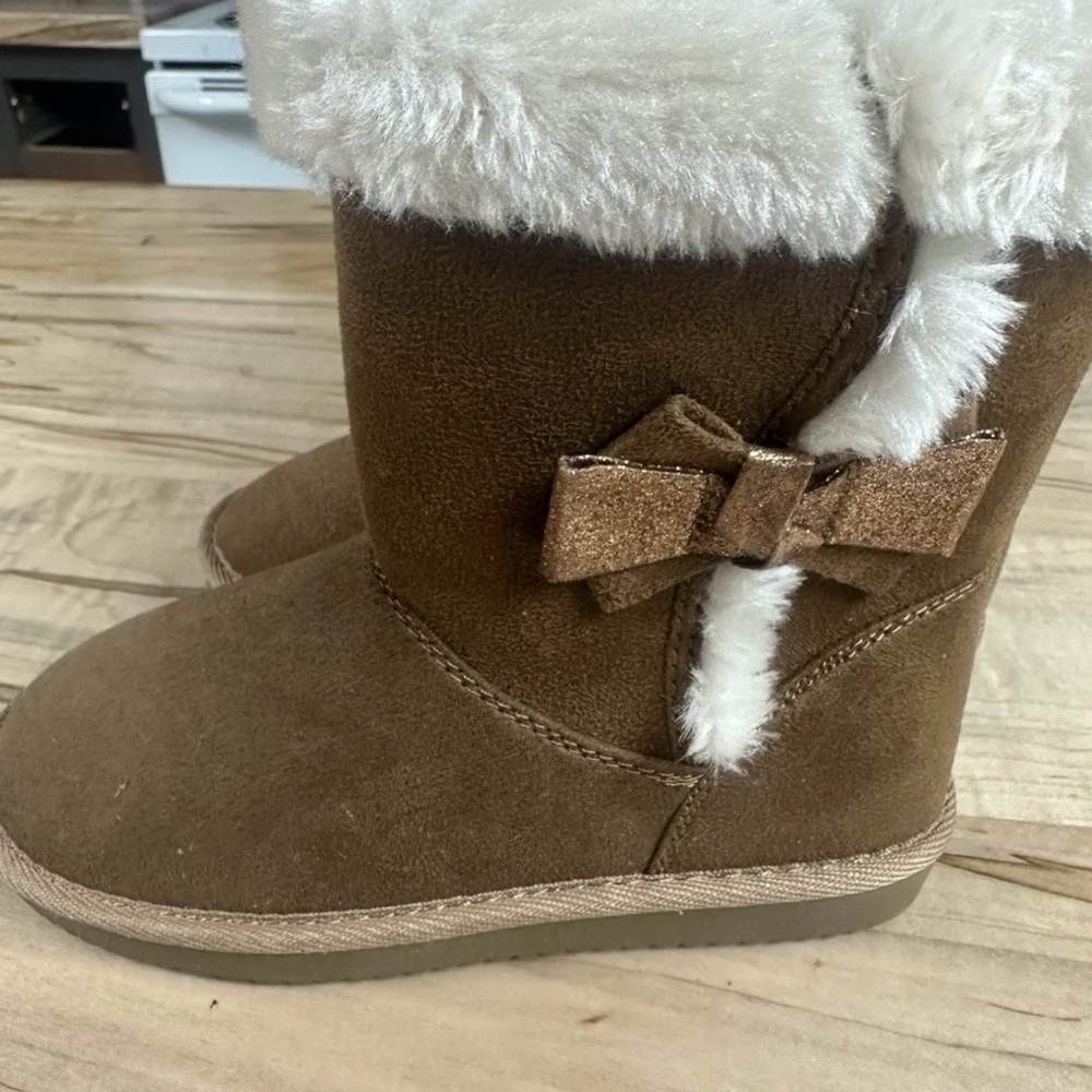 Sonoma Brown Kids Boots with Bow and Fur Trim